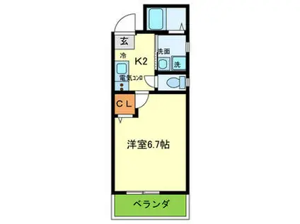 上野坂グランハイツC(1K/2階)の間取り写真