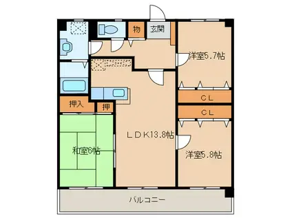 オークス(3LDK/4階)の間取り写真