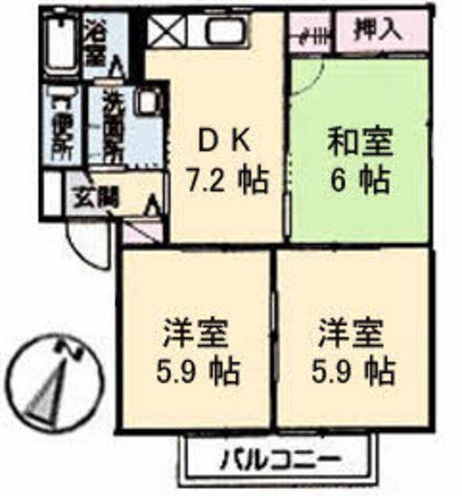 クレール華A(3DK/1階)の間取り写真