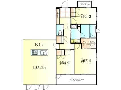 サンクレーア矢場町(3LDK/14階)の間取り写真