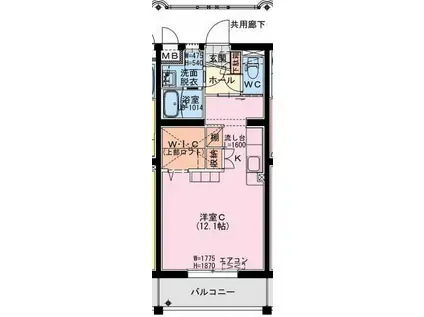 K・キクロスT&II(ワンルーム/1階)の間取り写真