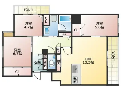 シャーメゾン諏訪山(3LDK/3階)の間取り写真