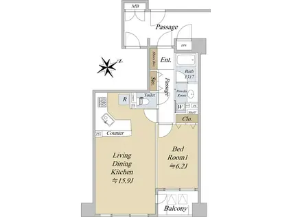 エルフコート日本橋浜町(1LDK/7階)の間取り写真