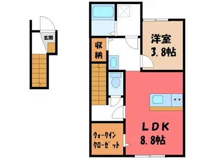 高崎市金古町アパート A(1LDK/2階)の間取り写真
