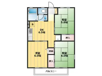 グレースコートI(3DK/2階)の間取り写真