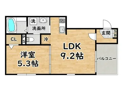 BASEKASHIMA(1LDK/1階)の間取り写真