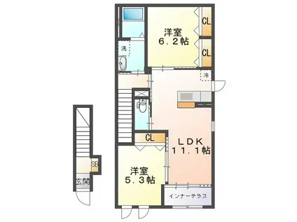 ディアマンテ(2LDK/2階)の間取り写真