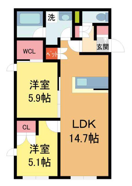 ベル アントレ 西宮(2LDK/1階)の間取り写真