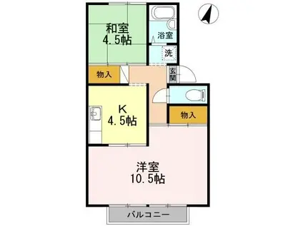 プレジール小崎(2K/2階)の間取り写真