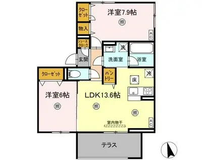 フローリア(2LDK/1階)の間取り写真