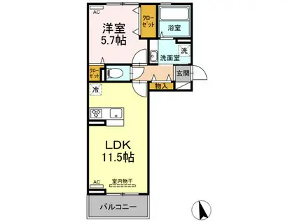 マーレC(1LDK/2階)の間取り写真
