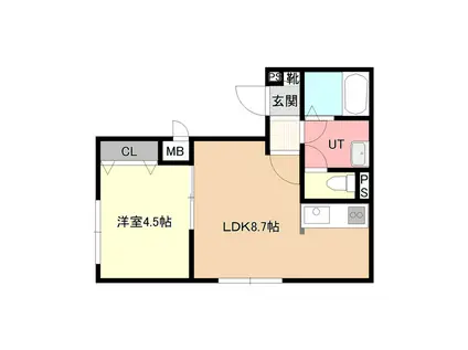 ヴィラ北24条 涼(1LDK/2階)の間取り写真