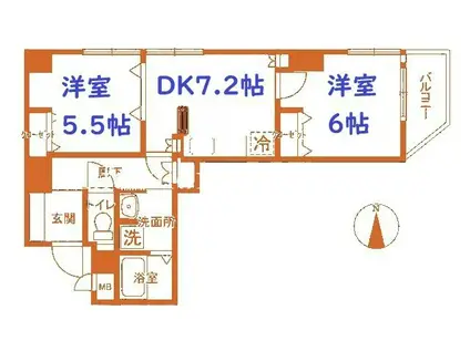 アリエスヨコハマ(2DK/3階)の間取り写真