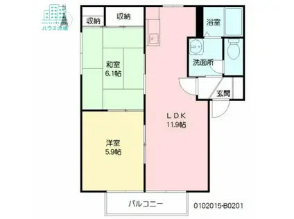 レーベンス富の原B(2LDK/2階)の間取り写真