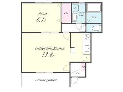 ヴィレッジフィールド(1LDK/1階)の間取り写真