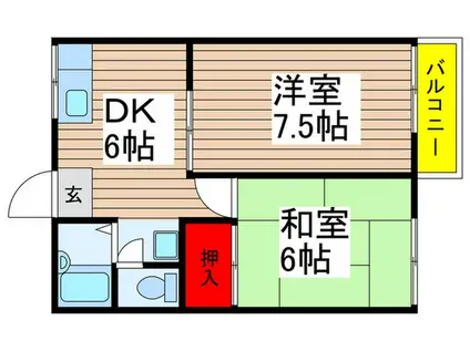 ランドフォレスト八千代(2DK/2階)の間取り写真