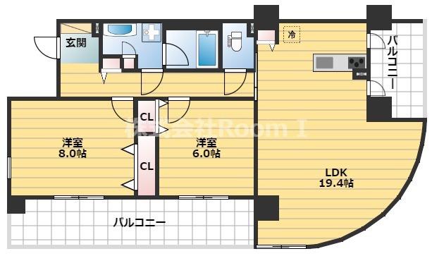 ロイヤルパークス桃坂(2LDK/4階)の間取り写真