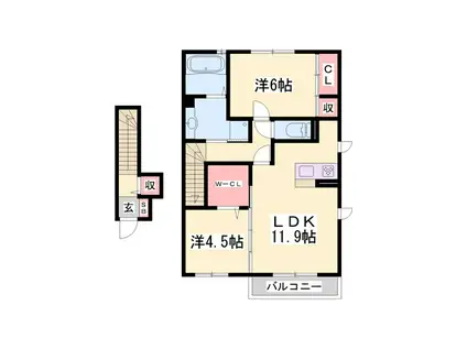 VILLA正門通 B棟(2LDK/2階)の間取り写真