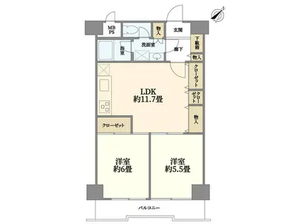 モンテベルデ横浜(2LDK/6階)の間取り写真