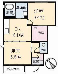 メゾン楽天B棟(2DK/1階)の間取り写真