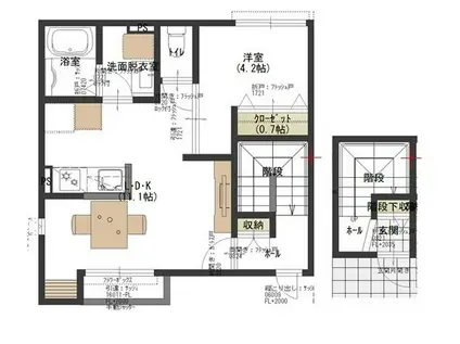 FELIXEON 1LDK(1LDK/2階)の間取り写真