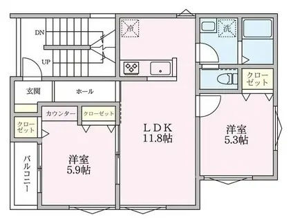 CASA FUKUYA(2LDK/2階)の間取り写真