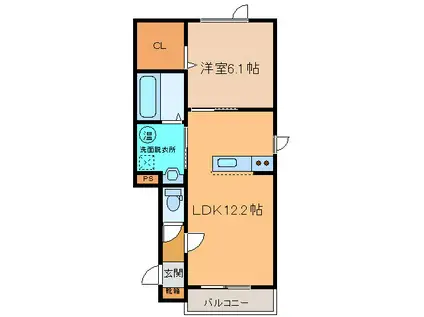 TOWNリバーサイドD(1LDK/2階)の間取り写真