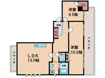 ダグラス鷹合(2LDK/6階)の間取り写真