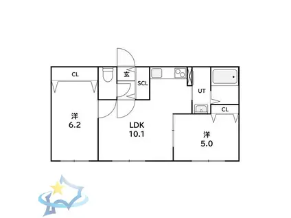ラフィーネ発寒南III(2LDK/3階)の間取り写真
