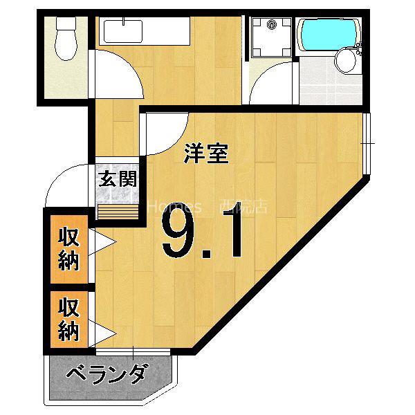 プロムナードつるはせ(1K/3階)の間取り写真
