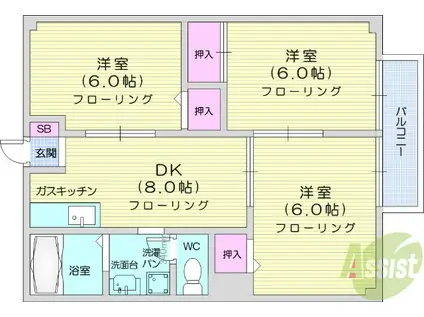 サンシャイン蒲町(3DK/1階)の間取り写真
