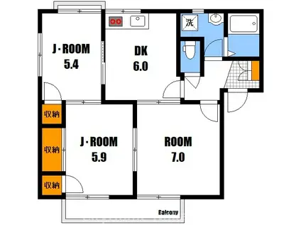 フレグランス塚本 A棟(3DK/2階)の間取り写真