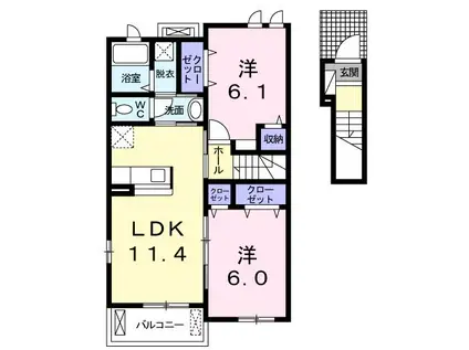 ペアハウスヒロセH(2LDK/2階)の間取り写真
