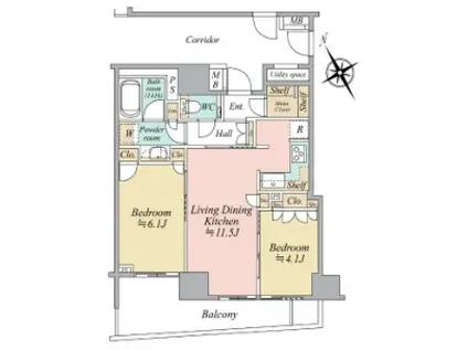 イニシア横浜桜木町(2LDK/10階)の間取り写真