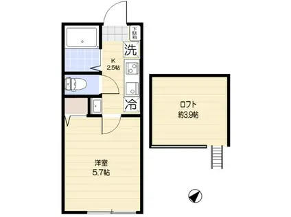 アルトハイム能見台(1K/2階)の間取り写真