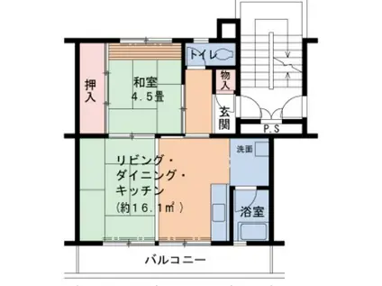 UR泉南一丘(1DK/2階)の間取り写真