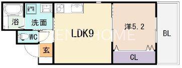コラッジオ本町(1LDK/1階)の間取り写真
