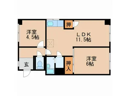マンション若草(2LDK/2階)の間取り写真