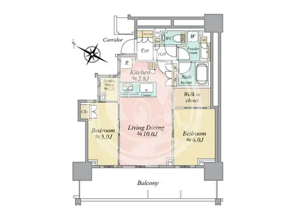 ベイシティタワーズ神戸イースト(2LDK/11階)の間取り写真