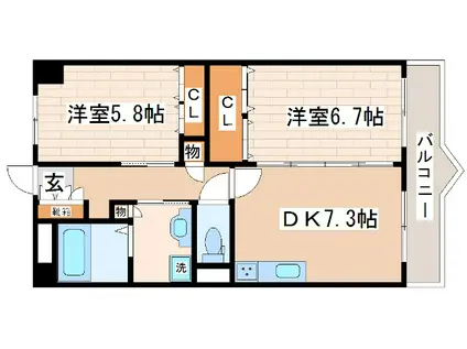 ラシュレウエスト六甲(2DK/3階)の間取り写真