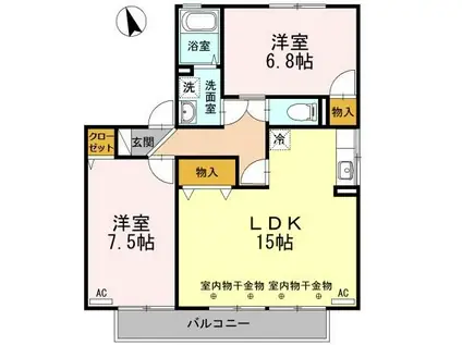 メゾン・テルシャトーD棟(2LDK/2階)の間取り写真