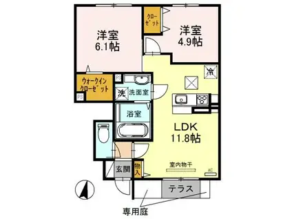 ポワログランメール(2LDK/1階)の間取り写真