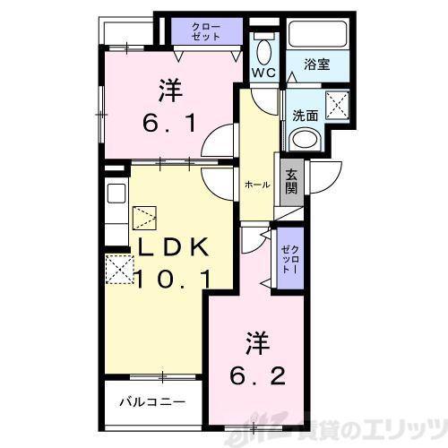 ブリオ安満 B棟(2LDK/2階)の間取り写真