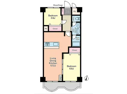 目黒西口マンション一号館(2LDK/8階)の間取り写真