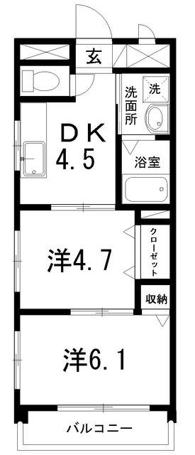 PERLA南川添 II(2DK/2階)の間取り写真