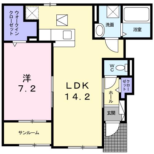 プティ フォレスタ柏原(1LDK/1階)の間取り写真
