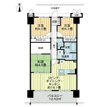 サーパスシティ屋島(3LDK/14階)の間取り写真