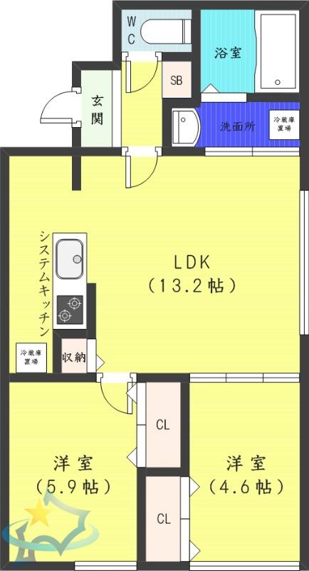 ブランシャールSAPPORO STATION ウエスト(2LDK/5階)の間取り写真