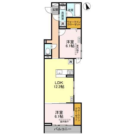 TORISIAS 東城南 A A(2LDK/2階)の間取り写真