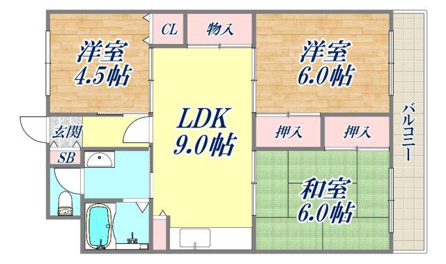 パールハイツ竹若(3LDK/3階)の間取り写真